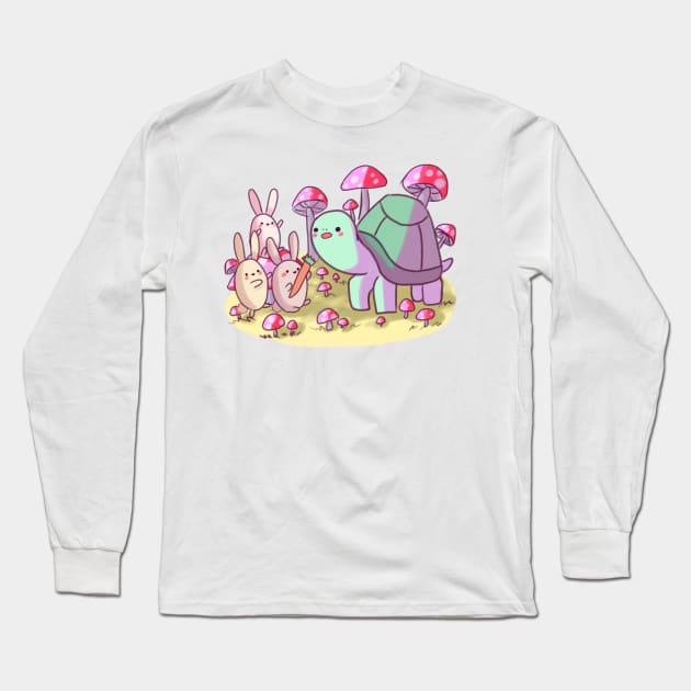 Cute bunnies and turtle with mushrooms Long Sleeve T-Shirt by Mayarart